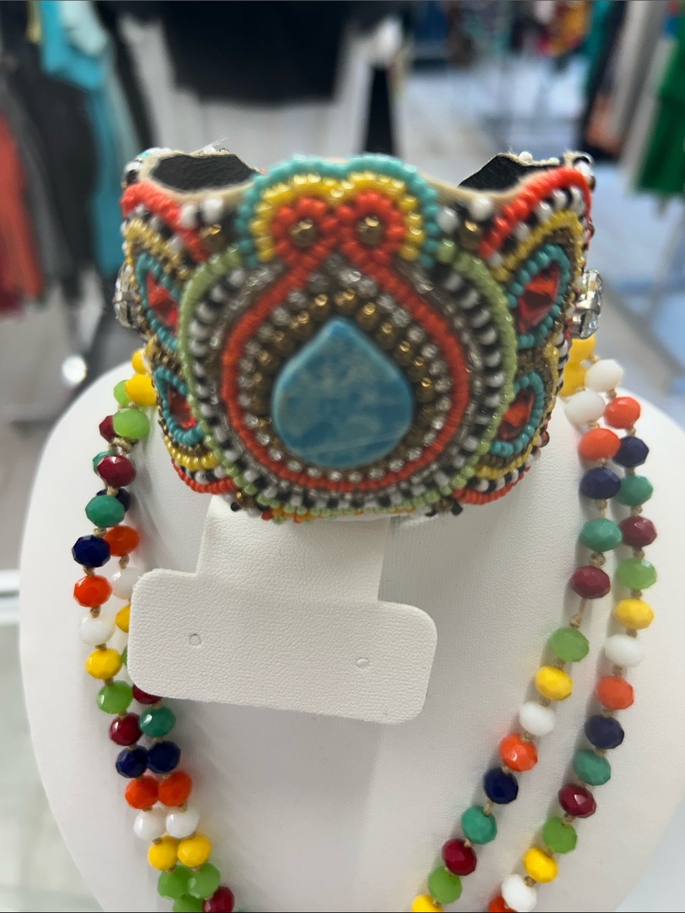 Multicolor Beaded Statement Cuff Bracelet by
